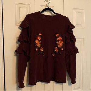 Burgundy High Neck Ruffle Sweater